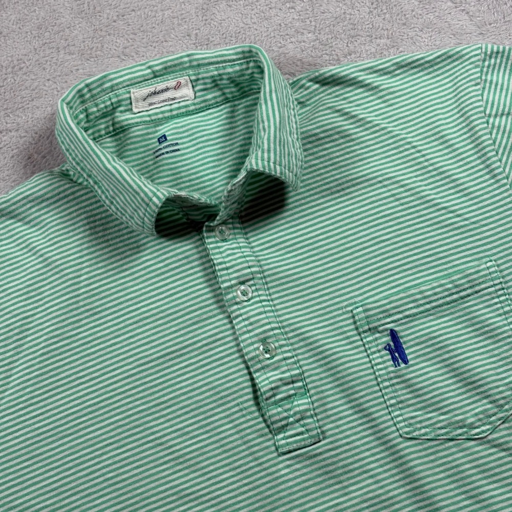 Johnnie-O Mens Spearmint Striped Cotton Polo Shirt JO117 Green White Medium